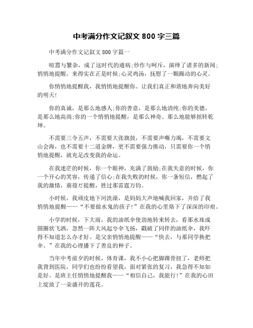中考满分作文记叙文800字三篇