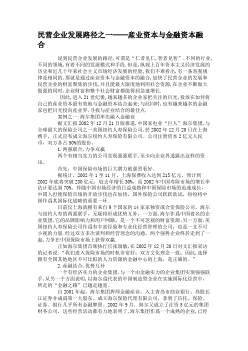 民营企业发展路径之一──产业资本与金融资本融合概要