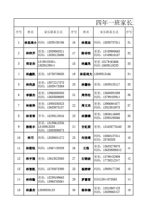 四年一班通讯录