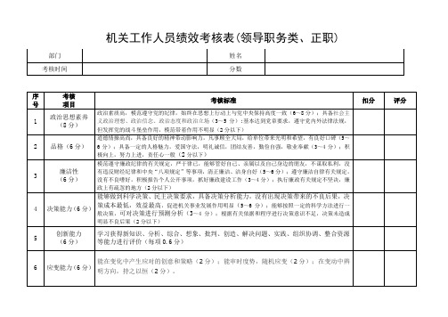 机关事业单位工作人员绩效考核表