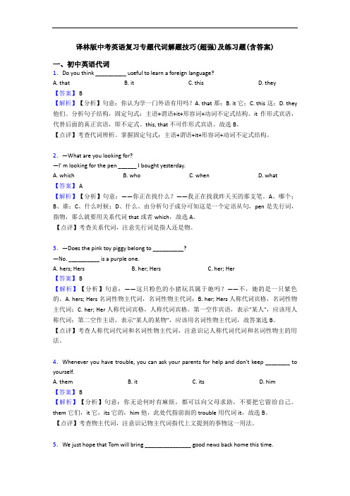 译林版中考英语复习专题代词解题技巧(超强)及练习题(含答案)