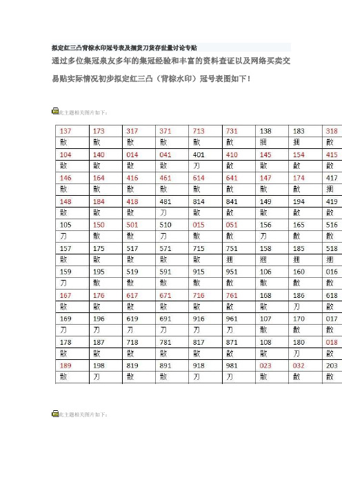 拟定红三凸背棕水印冠号表及捆货刀货存世量讨论专贴