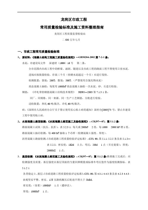 市政工程常用质量检验标准