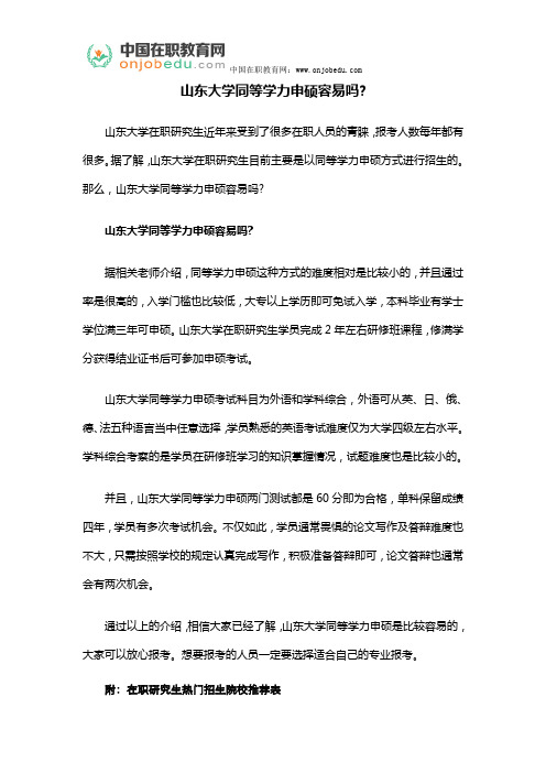 山东大学同等学力申硕容易吗？