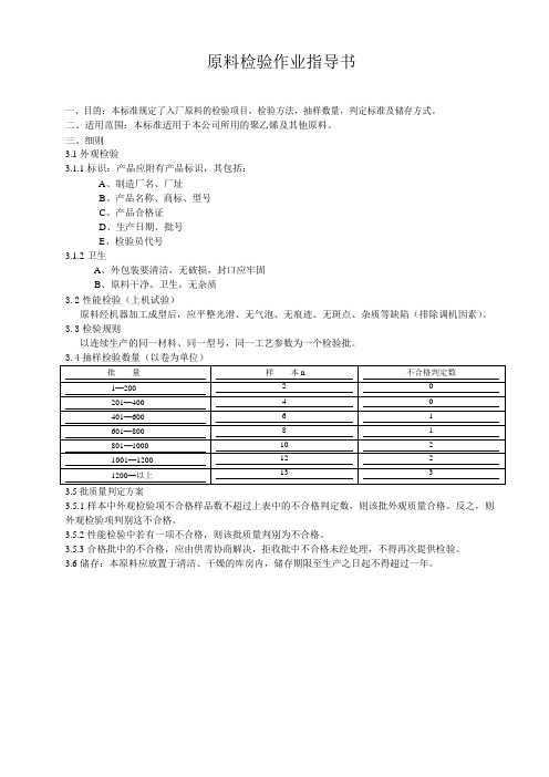 原料检验作业指导书(质量手册)