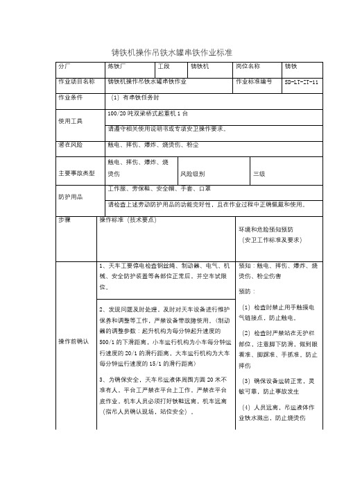 铸铁机操作吊铁水罐串铁作业标准