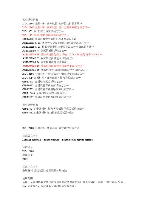 疲劳试验标准大全