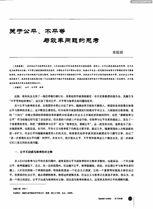 关于公平、不平等与效率问题的思考