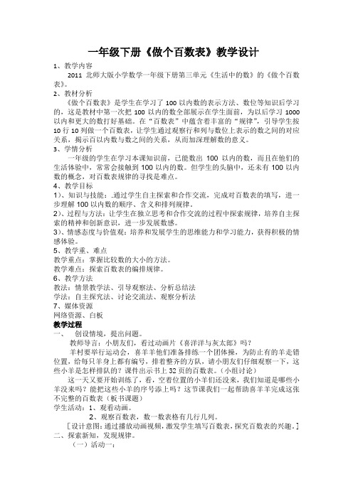 一年级《做个百数表》教学设计