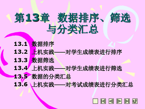 《Office基础与应用精品教程(2007版)》教学课件 第13章  数据排序、筛选与分类