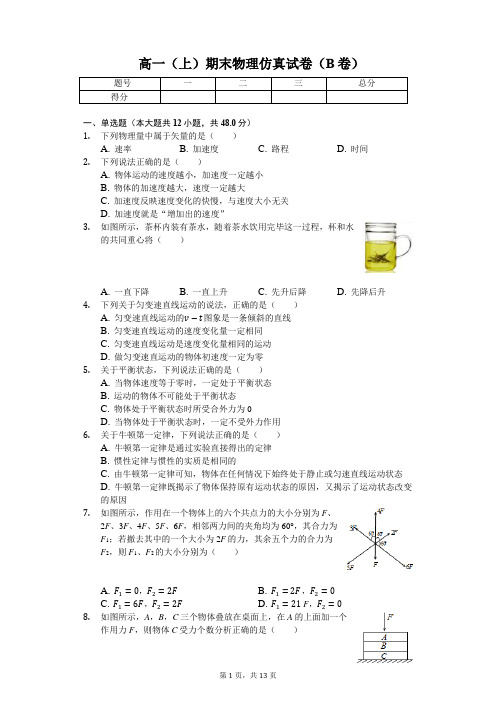 北京市 人大附中高一(上)期末物理仿真试卷(B卷)-(含答案)