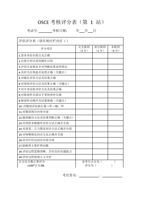 OSCE考核评分表