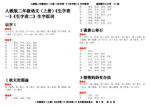 二年级语文(上册)《生字表一》《生字表二》生字组词(800个字)