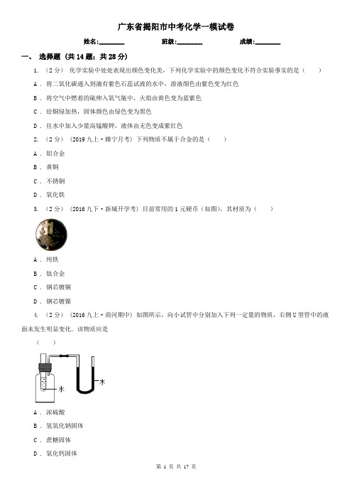广东省揭阳市中考化学一模试卷