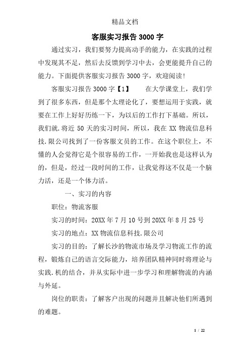 客服实习报告3000字