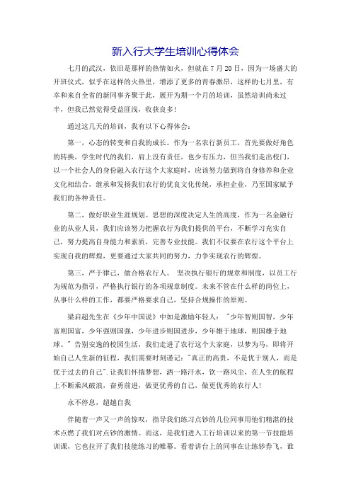 新入行大学生培训心得体会