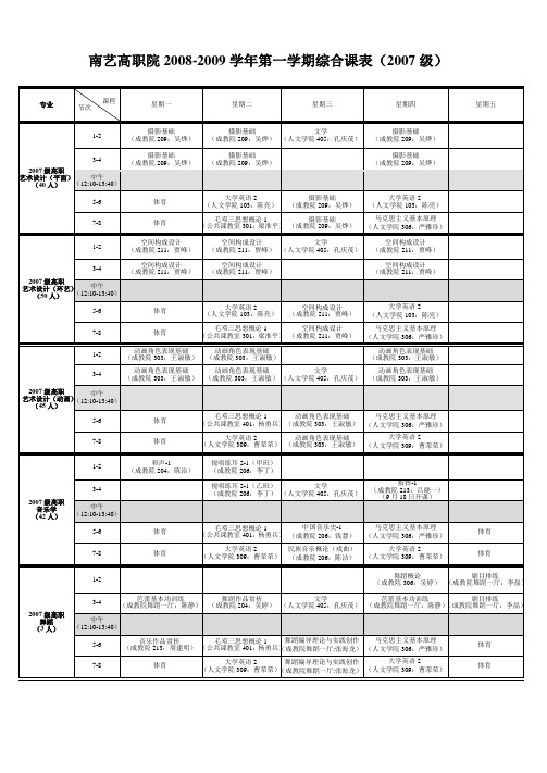 南艺高职院2008-2009学年第一学期综合课表(2007级).
