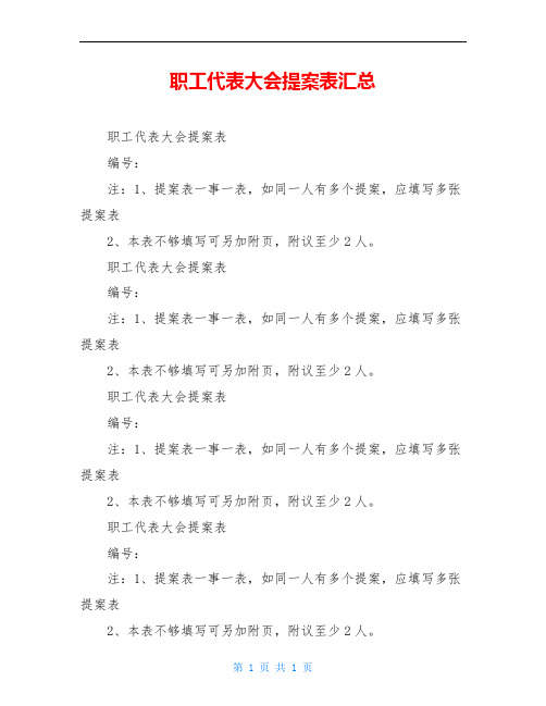 职工代表大会提案表汇总