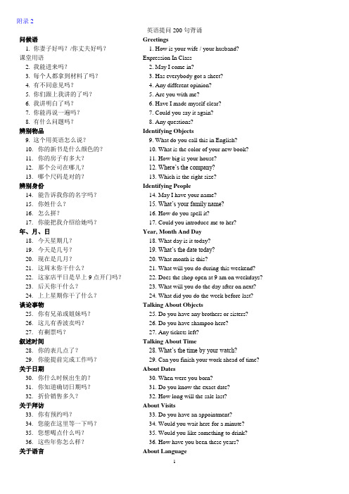 英语提问200句背诵