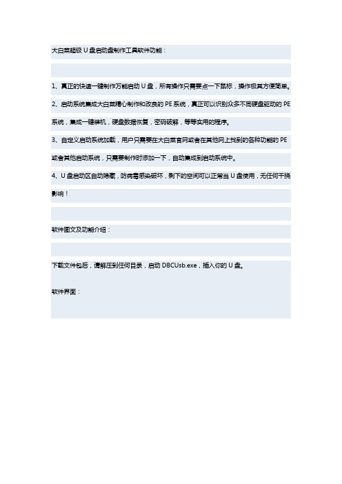 大白菜超级U盘启动盘制作工具软件功能