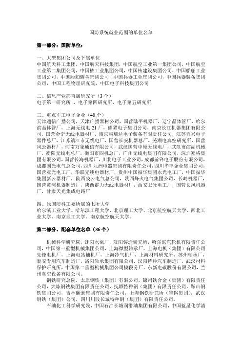 国防系统就业单位名单