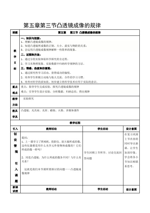 人教版八年级物理教案设计：第五章第三节凸透镜成像的规律