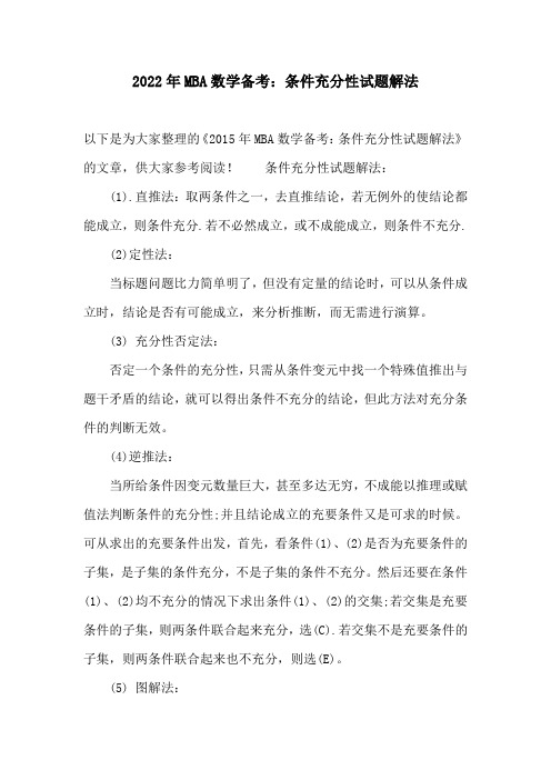 2022年MBA数学备考：条件充分性试题解法