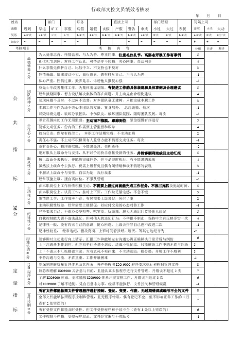 行政部文控文员绩效考核表