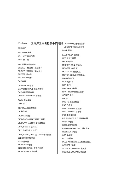 最完整的Proteus元件库元件名称及中英对照资料