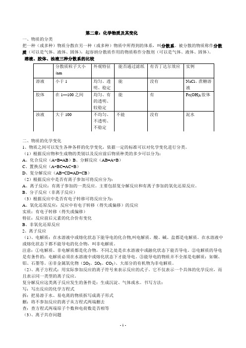 化学必修一第二章知识点及习题(含答案)