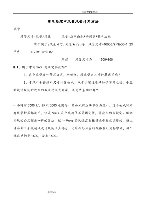 废气处理的风量风管计算方法