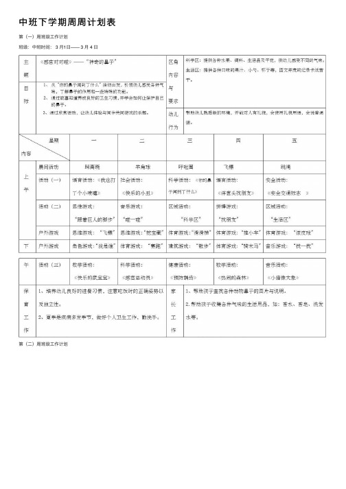 中班下学期周周计划表