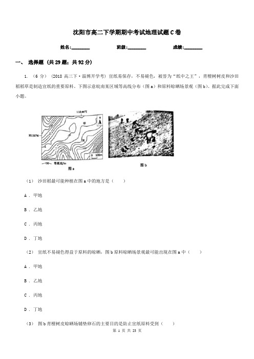 沈阳市高二下学期期中考试地理试题C卷