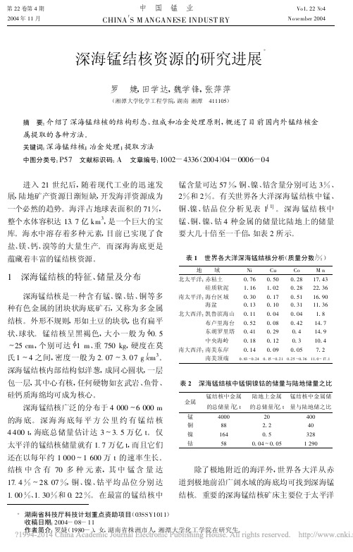深海锰结核资源的研究进展_