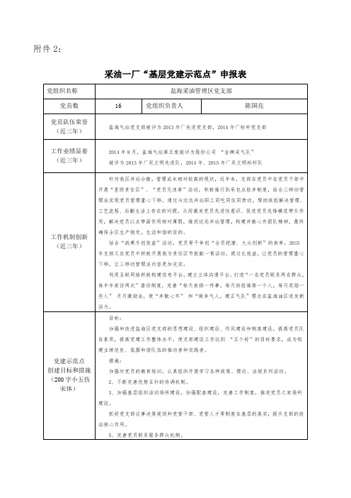 盐海区“基层党建示范点”申报表