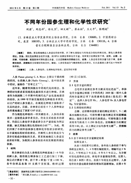 不同年份园参生理和化学性状研究