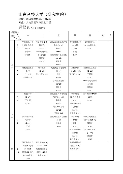 2014-2015学年第一学期2014级测绘学院课程表