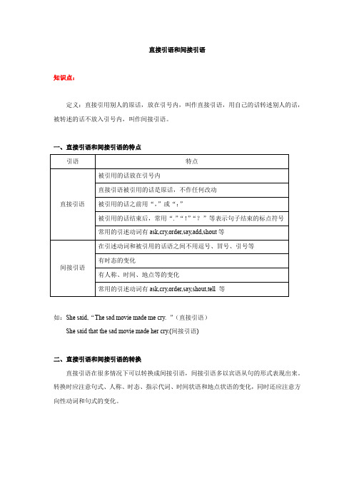 中考英语复习专题：直接引语和间接引语