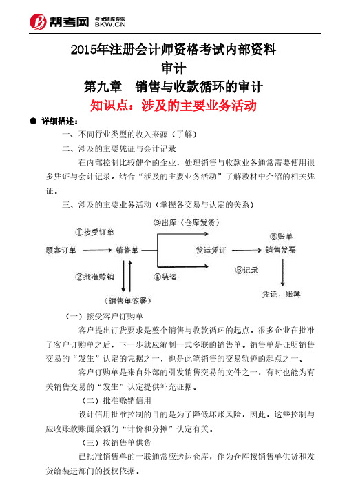 第九章 销售与收款循环的审计-涉及的主要业务活动