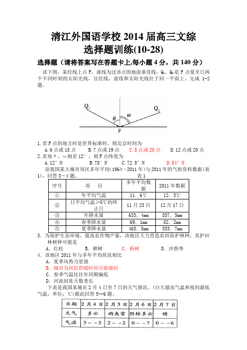 清江外国语学校2015届高三文综 选择题训练