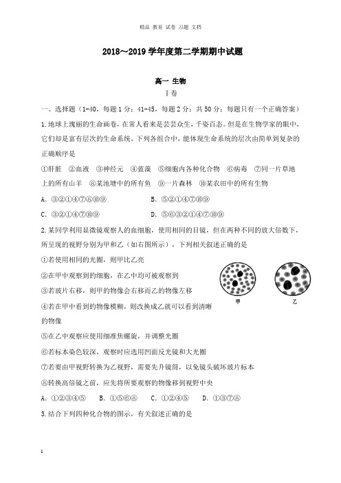 【精编文档】内蒙古鄂尔多斯市第一中学2018-2019学年高一生物下学期期中试卷.doc