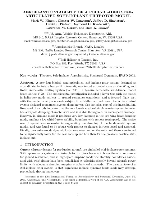 Aeroelastic Stability of a Four-Bladed Semi-Articulated Soft-Inplane Tiltrotor Model