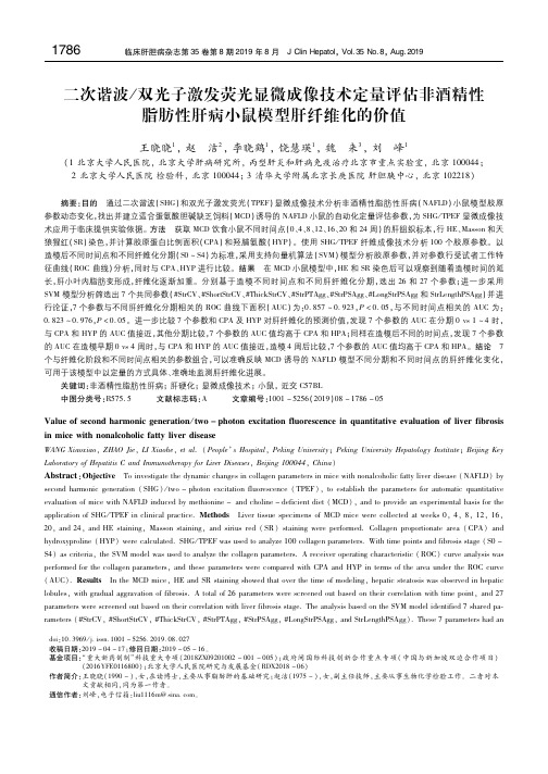 二次谐波_双光子激发荧光显微成像技术定量评估非酒精性脂肪性肝病小鼠模型肝纤维化的价值 王晓晓