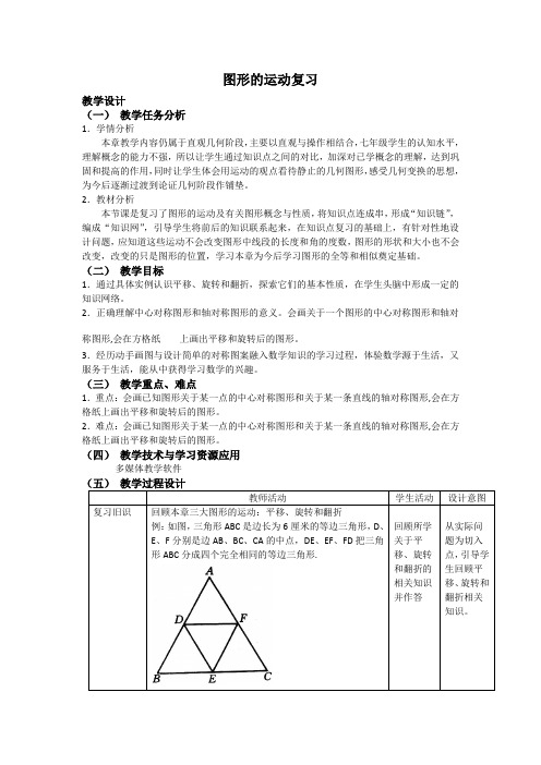 沪教版(上海)初中数学七年级第一学期 本章小结 图形的运动复习 教案 