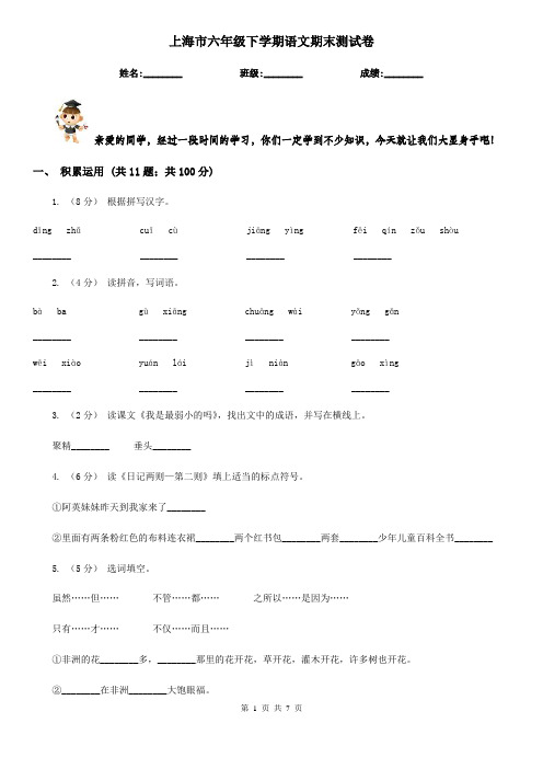 上海市六年级下学期语文期末测试卷