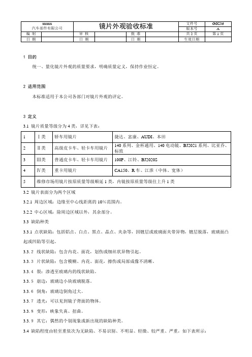镜片外观验收标准