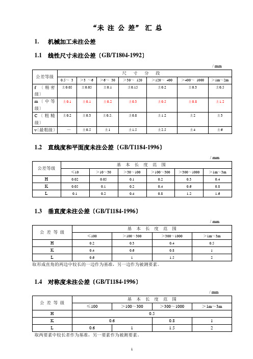 未注公差汇总