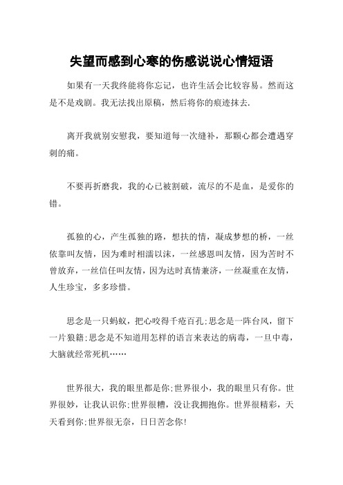 失望而感到心寒的伤感说说心情短语