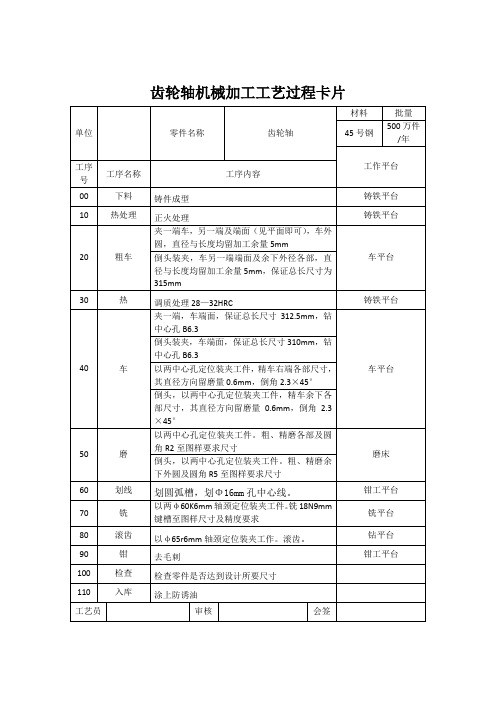 齿轮轴机械加工工艺过程卡片