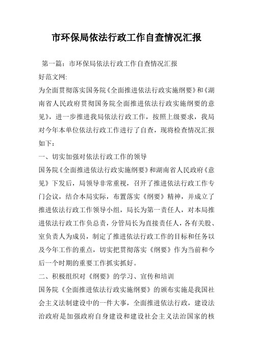 市环保局依法行政工作自查情况汇报